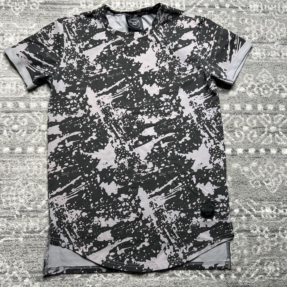 Project X Paris Mens T-shirt Small Scallop Hem Paint Splatter Marble Streetwear